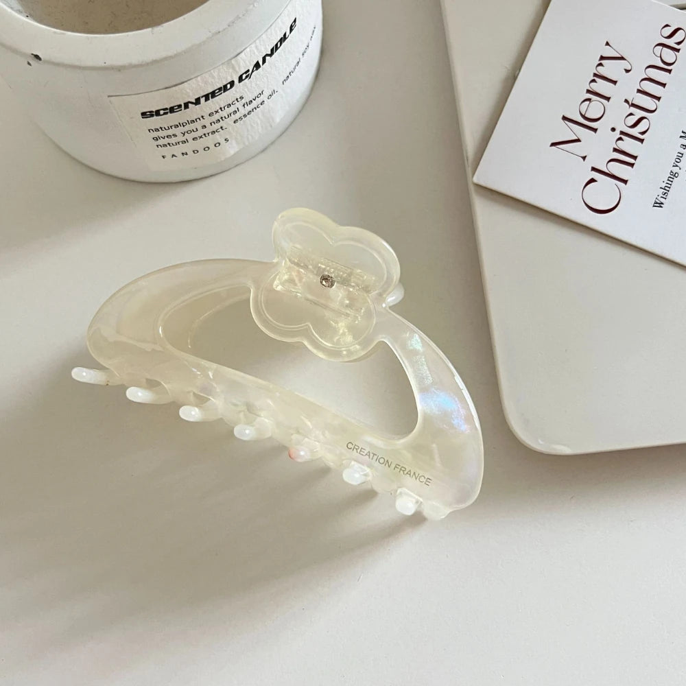 Acetate Arch Hair Claw Clip with Dainty Flower - 3.3 Inch