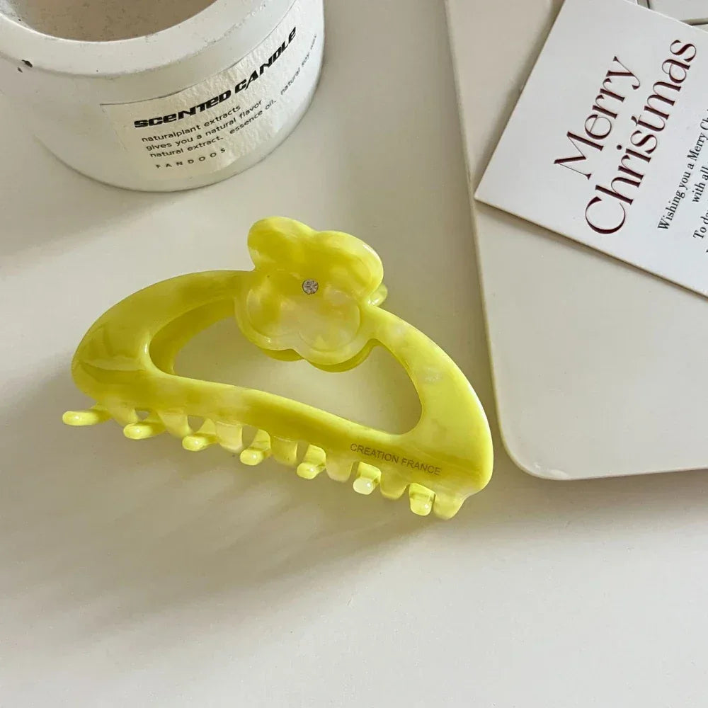 Acetate Arch Hair Claw Clip with Dainty Flower - 3.3 Inch - TEVQA