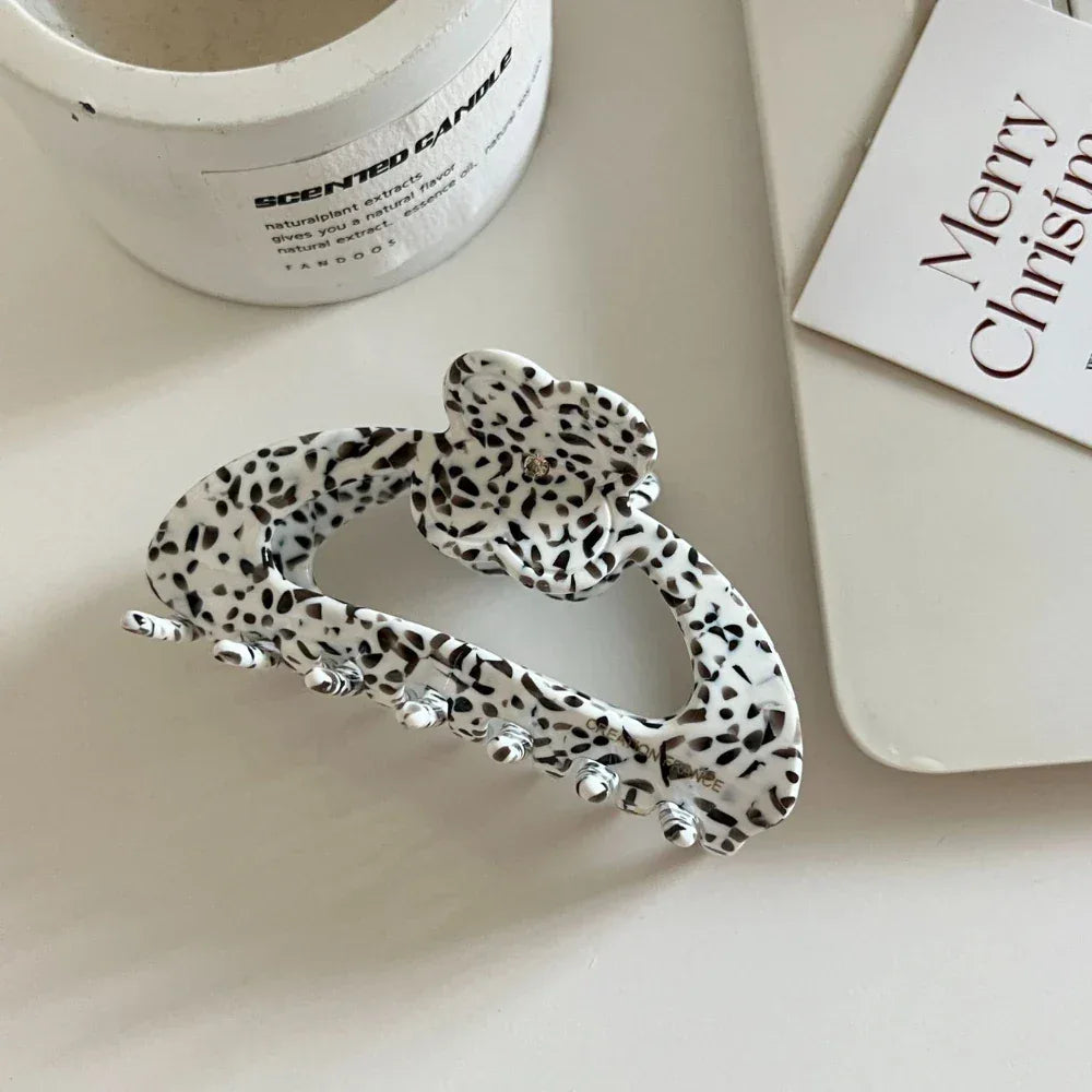 Acetate Arch Hair Claw Clip with Dainty Flower - 3.3 Inch - TEVQA