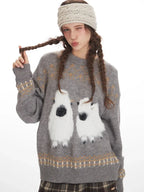 Whimsical Fluffy Yak Graphic Sweater - TEVQA
