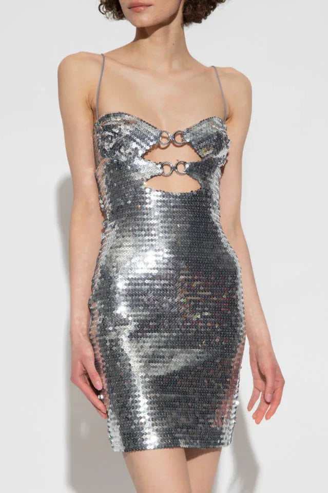 Draped Bra Mini Dress With Double Metal Ring - TEVQA
