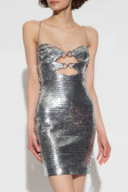 Draped Bra Mini Dress With Double Metal Ring - TEVQA