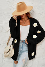 Camel 3D Floral Lantern Sleeve Cardigan - View 22 | TEVQA