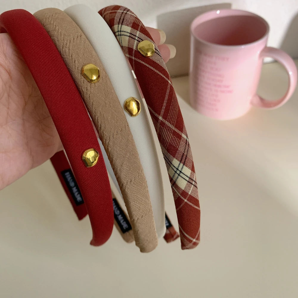 Slim Preppy Headband with Gold Stud - 0.6 Inch