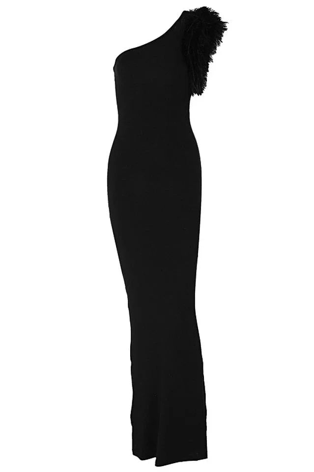 Maxi One Shoulder Feather Dress - View 7 | TEVQA
