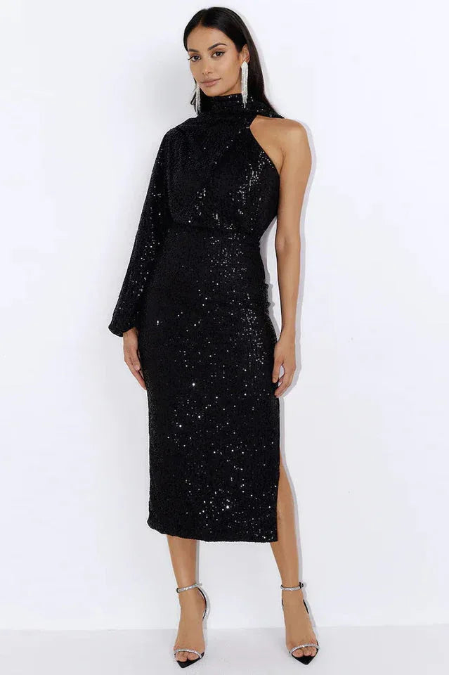 One-shoulder sequin midi dress - View 24 | TEVQA