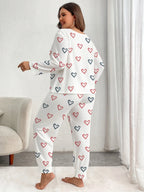 Plus Size Pink Heart Print Jogger Pajama Set - View 8 | TEVQA