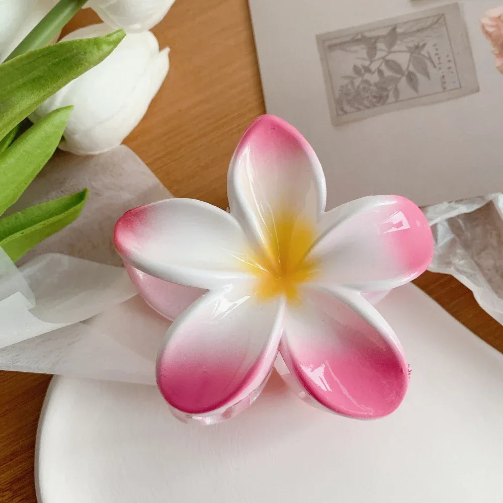 Large Plumeria Flower Hair Claw Clip in [Color] - View 9 | TEVQA