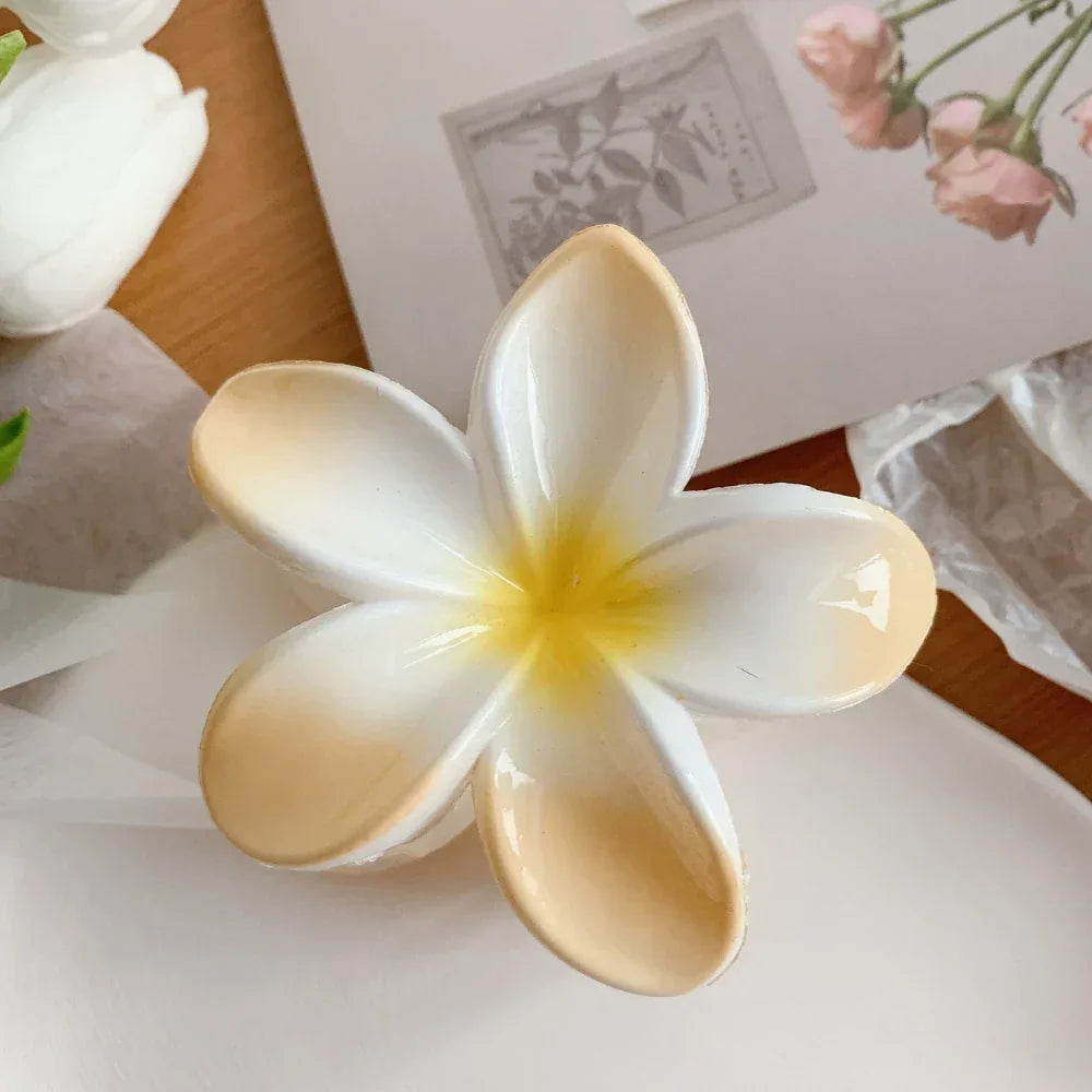 Large Plumeria Flower Hair Claw Clip in [Color] - View 11 | TEVQA