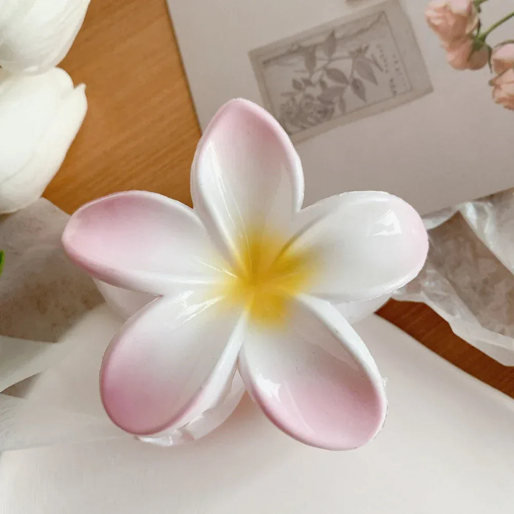 Large Plumeria Flower Hair Claw Clip in [Color] - View 7 | TEVQA