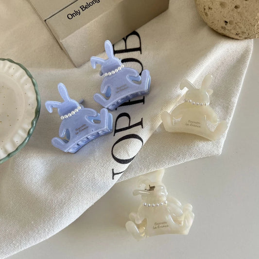 2 Inch Mini Pearl Bunny Acetate Hair Claw - Coquette & Preppy Style