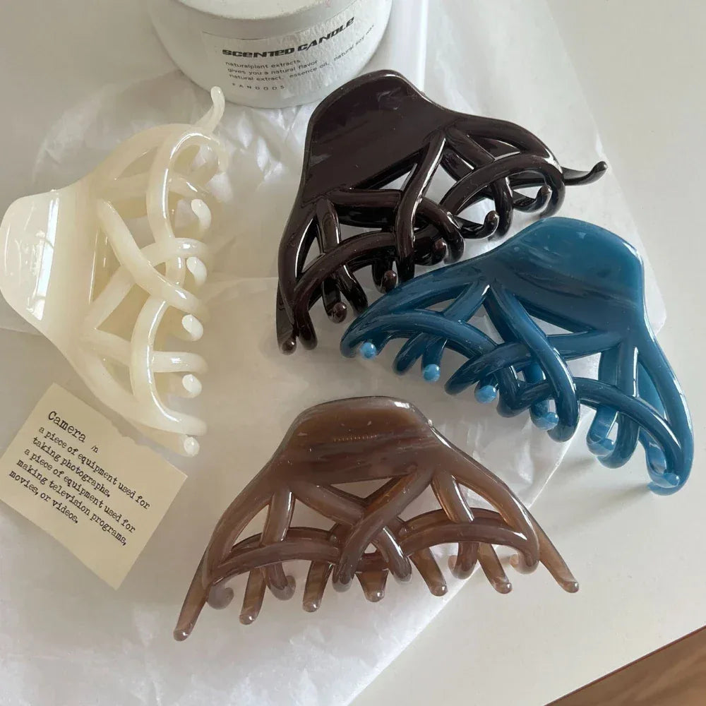 Abstract Organic Intertwined Hair Claw Clip - 4.1 Inch Modern Cutout Accessory - TEVQA