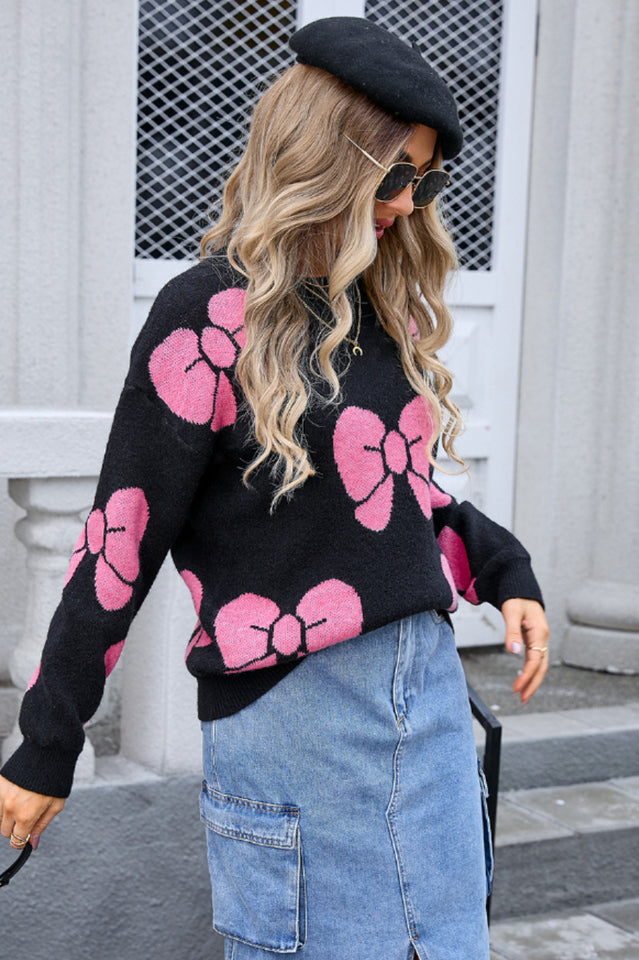 Bow Round Neck Dropped Shoulder Sweater | Dress In Beauty