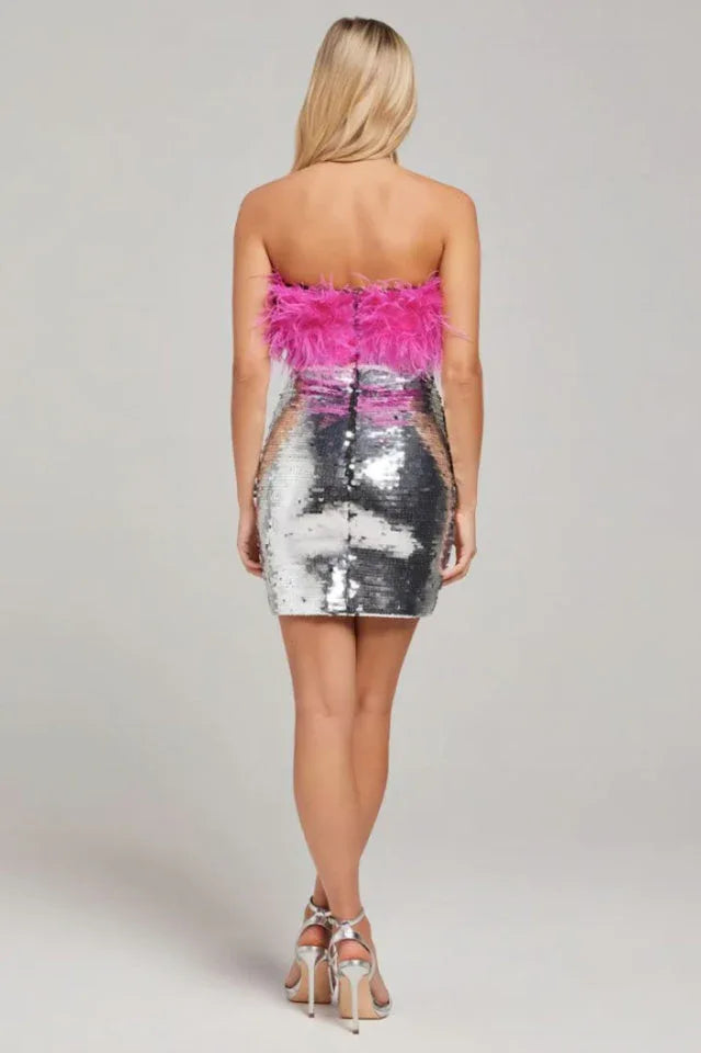 Giela Feather Sequin Mini Dress - View 6 | TEVQA