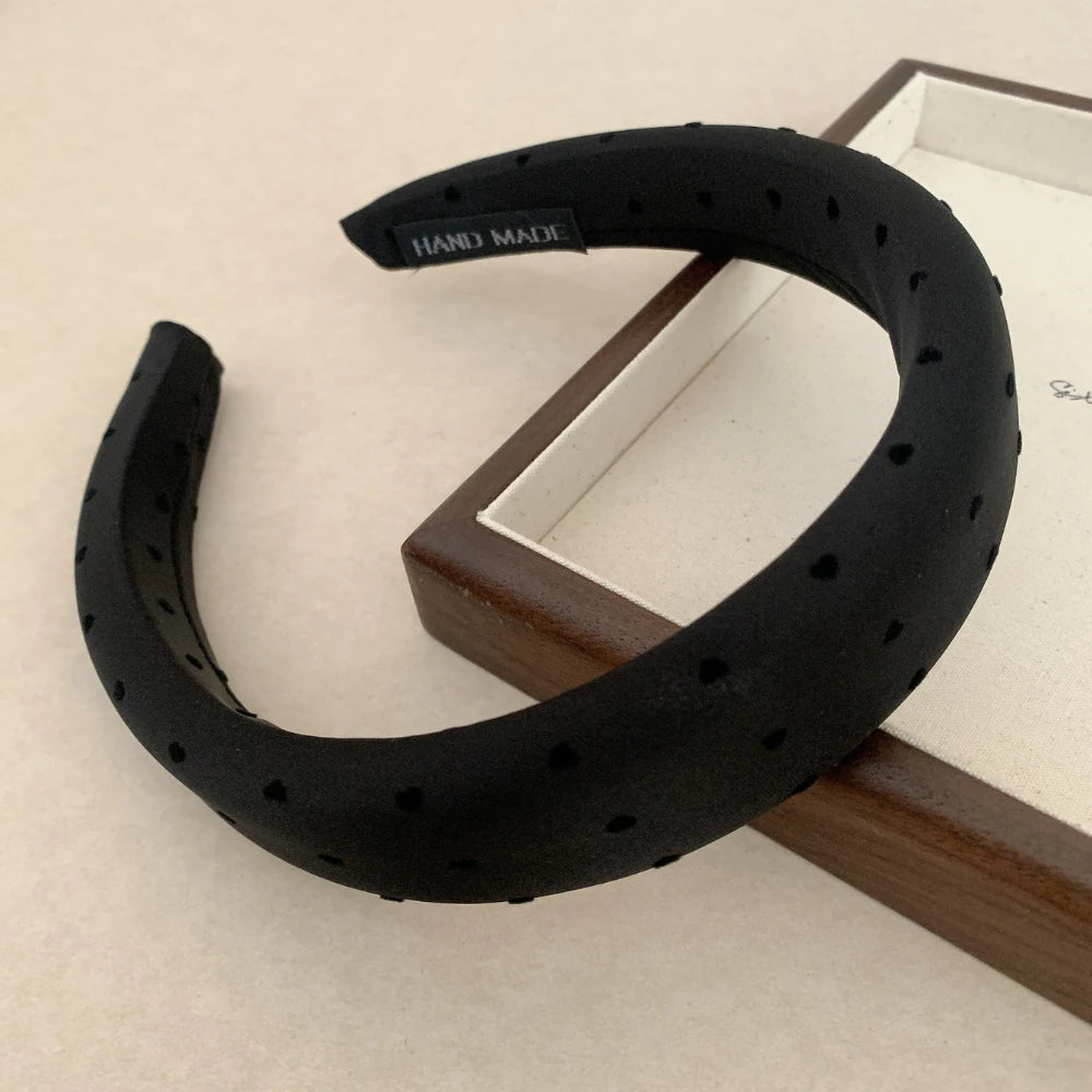 Satin Padded Headband with Mini Heart Print - 1.2 Inch