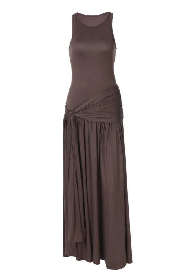 Ruched Jersey Knit Maxi Dress with Halter Neckline - View 6 | TEVQA
