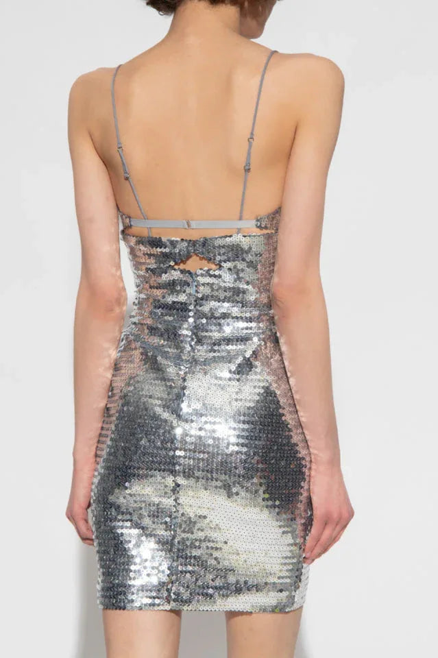 Draped Bra Mini Dress With Double Metal Ring - TEVQA