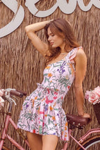 Floral one piece swimsuit with skirt detail - View 7 | TEVQA