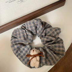 Oversized plaid scrunchie with knit charm - View 11 | TEVQA