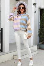 Color Block Striped Knit Sweater - View 13 | TEVQA