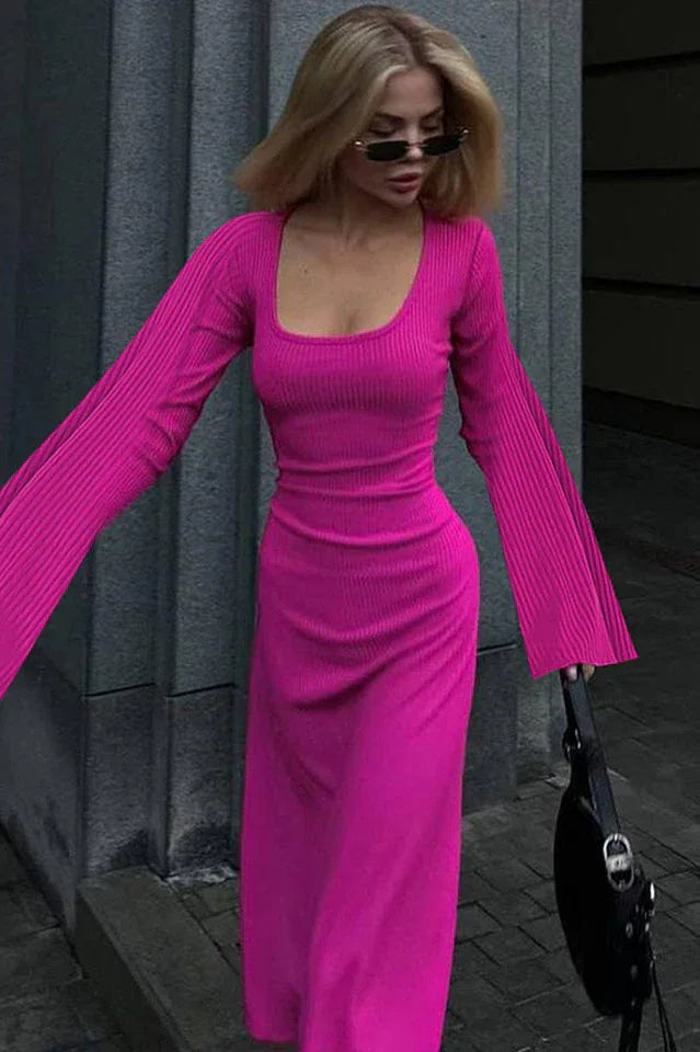 Long sleeve maxi dress with bell sleeves and lace-up back - View 10 | TEVQA