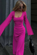 Long sleeve maxi dress with bell sleeves and lace-up back - View 10 | TEVQA