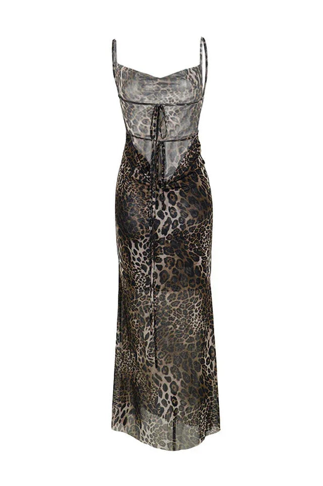 Leopard print halter neck maxi dress - View 7 | TEVQA