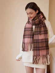 Oversized vintage plaid scarf with fringe detail - View 6 | TEVQA