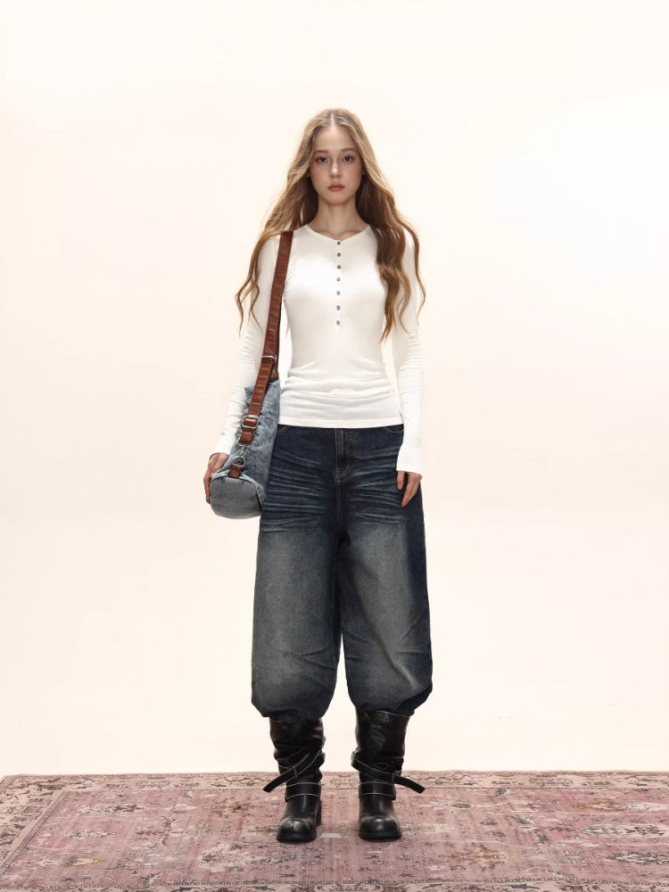 Women's Ribbed Knit Henley Long Sleeve Top Slim Fit