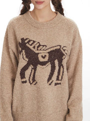 Vintage Equestrian Horse Graphic Sweater - TEVQA