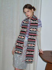 Vintage Fair Isle Nordic Knit Scarf