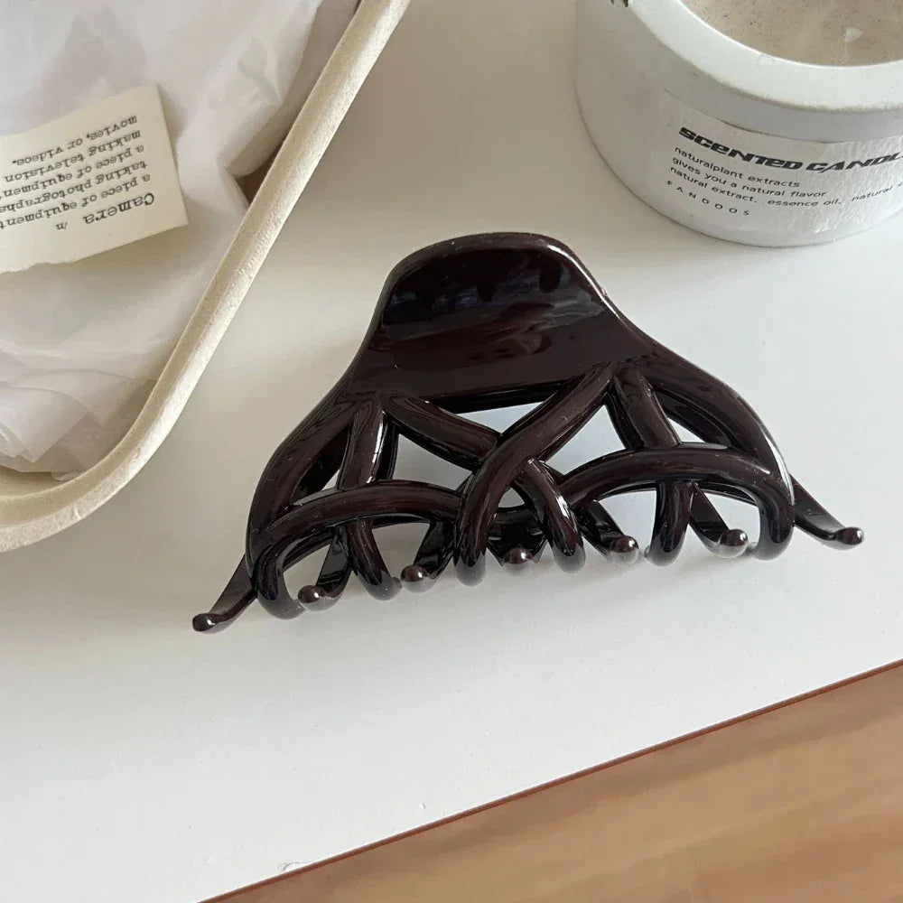 Abstract Organic Intertwined Hair Claw Clip - 4.1 Inch Modern Cutout Accessory - TEVQA