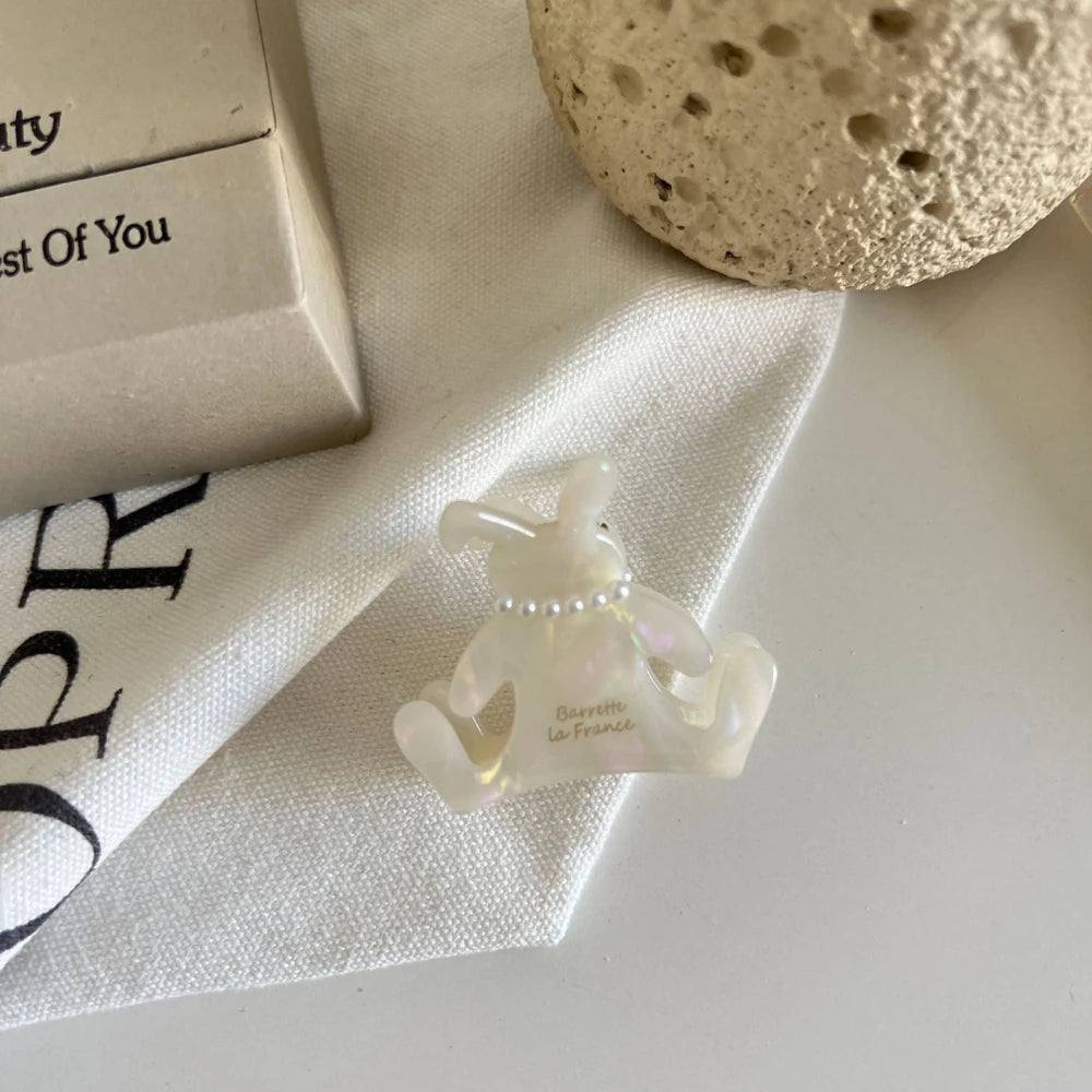 2 Inch Mini Pearl Bunny Acetate Hair Claw - Coquette & Preppy Style