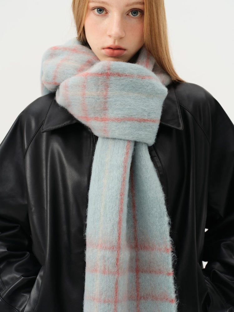 Soft 25% Wool Blend Plaid Scarf