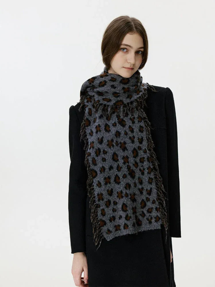Vintage Leopard Print Knit Scarf - TEVQA