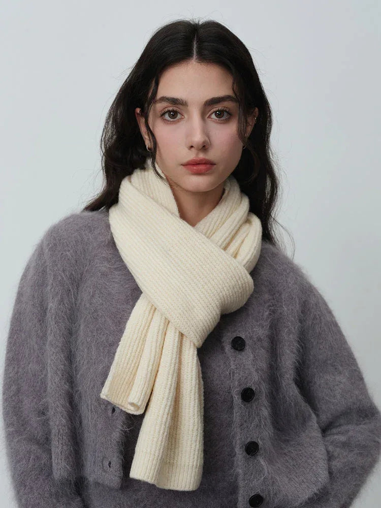 Soft Wool Blend Ribbed Knit Scarf - TEVQA