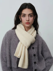 Soft Wool Blend Ribbed Knit Scarf - TEVQA