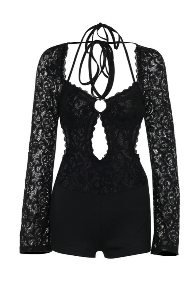 Adela Cut-Out Halter Neck Lace Playsuit | Dress In Beauty