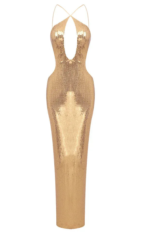 Sequin Halter Maxi Dress - View 6 | TEVQA