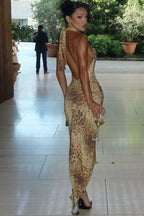 Leopard print maxi dress with halter neck - View 10 | TEVQA