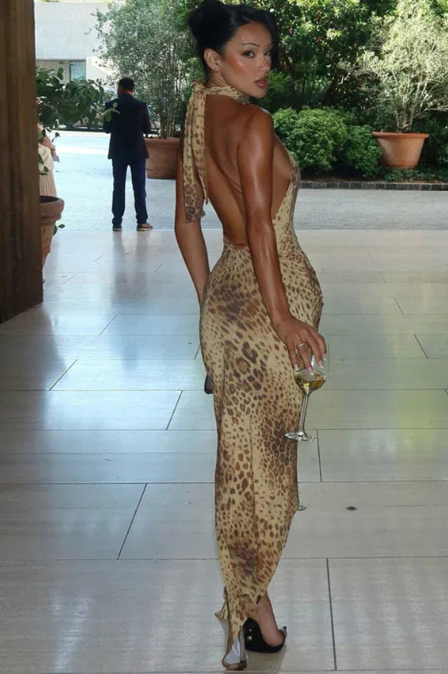Leopard print maxi dress with halter neck - View 10 | TEVQA