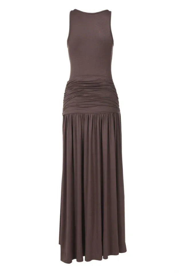 Ruched Jersey Knit Maxi Dress with Halter Neckline - View 7 | TEVQA