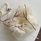 Oversized organza scrunchie with ribbon bows in black - View 7 | TEVQA