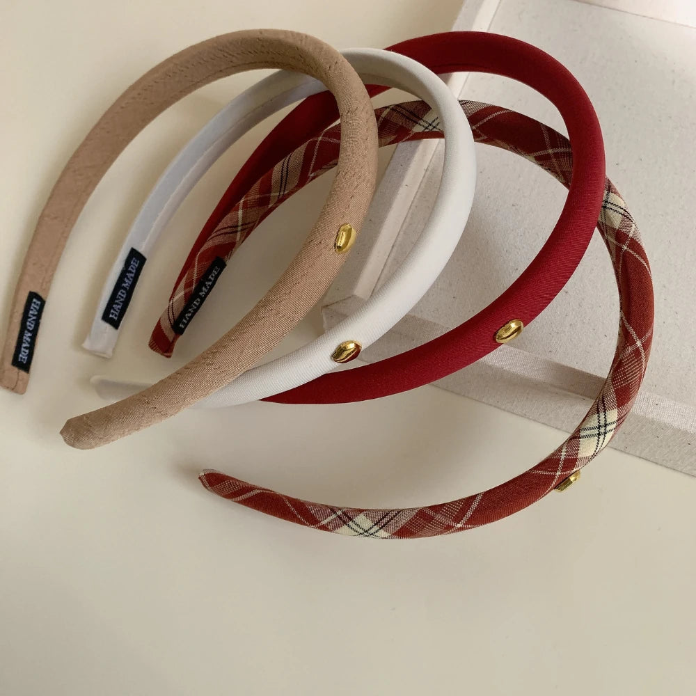 Slim Preppy Headband with Gold Stud - 0.6 Inch