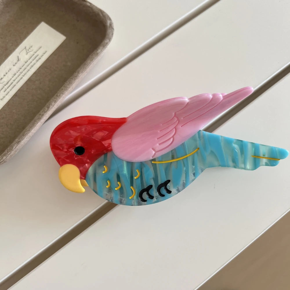 Artistic Bird Acetate Hair Claw Clip - 4.5 Inch Tropical Parrot & Magpie Styles