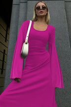 Long sleeve maxi dress with bell sleeves and lace-up back - View 9 | TEVQA