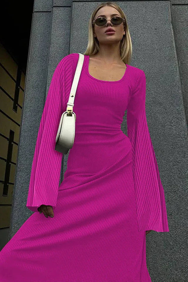 Long sleeve maxi dress with bell sleeves and lace-up back - View 9 | TEVQA