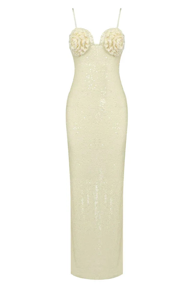 Lorelei Brown Sequin Maxi Dress with Floral Detail - View 30 | TEVQA