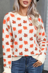Autumn Leaf Print Knit Sweater | Dress In Beauty