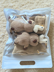 3D Crochet Capybara & Bird Grip Socks Beige